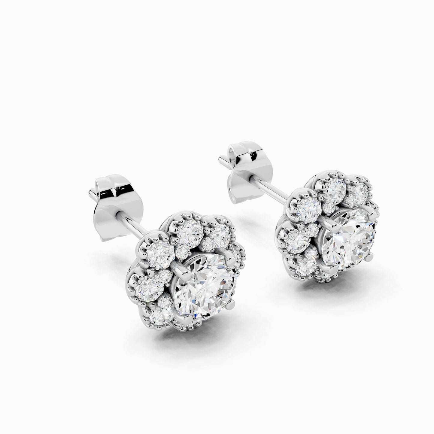 Bluet Round Cut Halo Earring