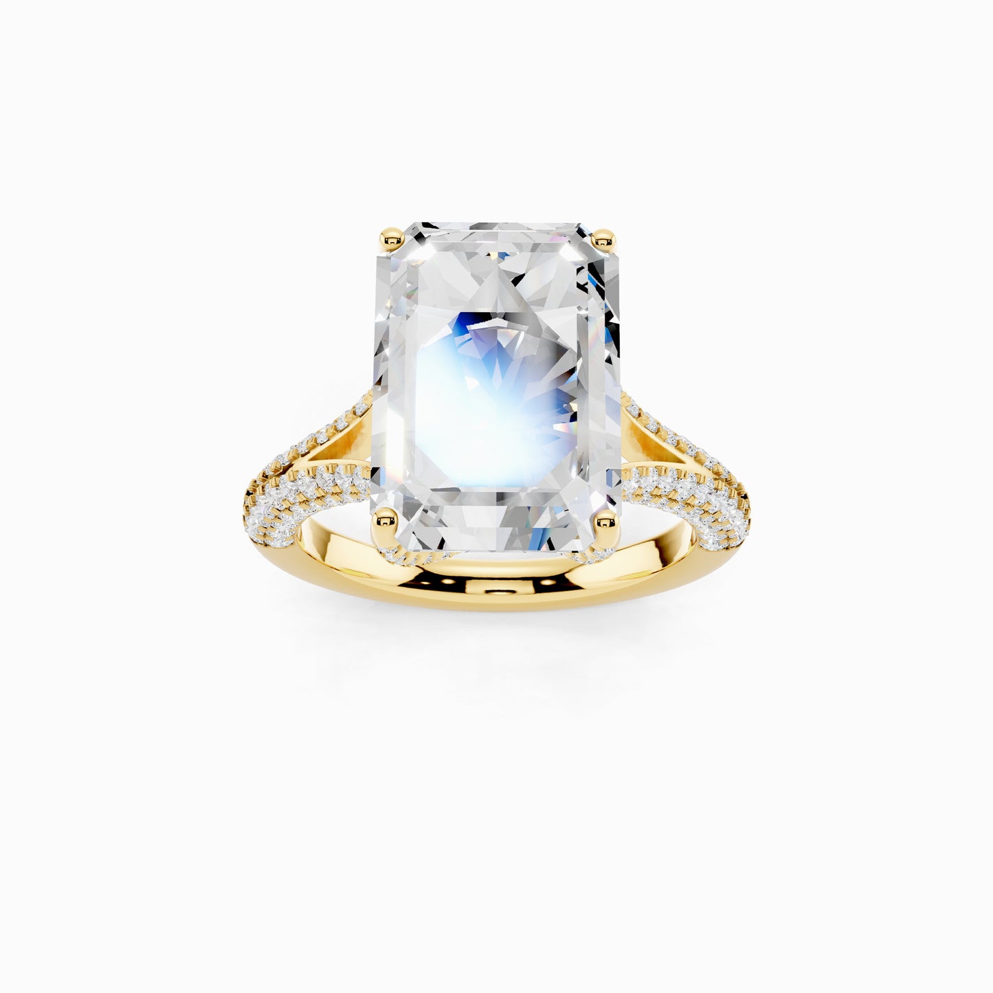 Silene Split Shank Emerald Cut Engagement Ring