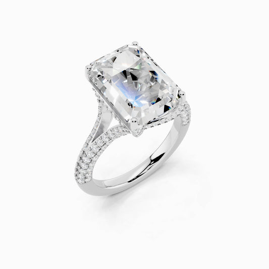 Silene Split Shank Emerald Cut Engagement Ring