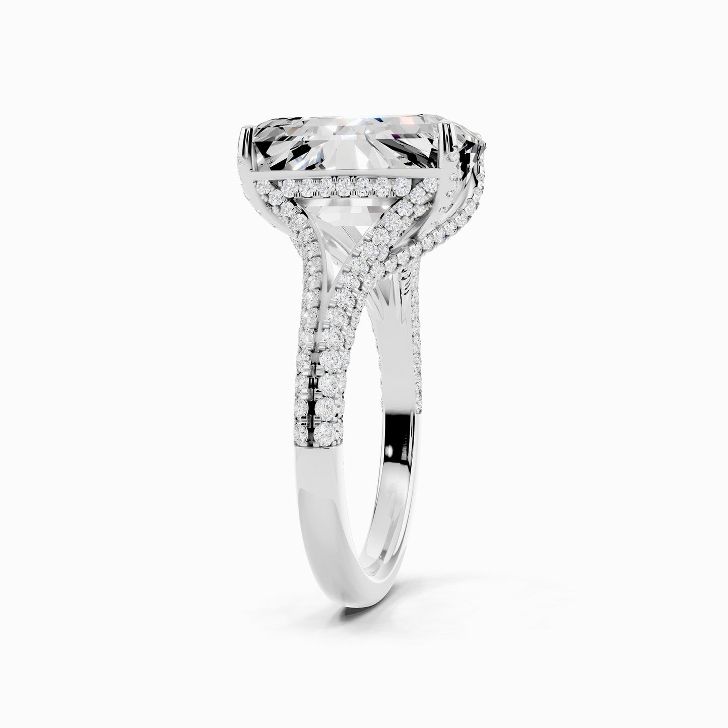 Silene Split Shank Emerald Cut Engagement Ring