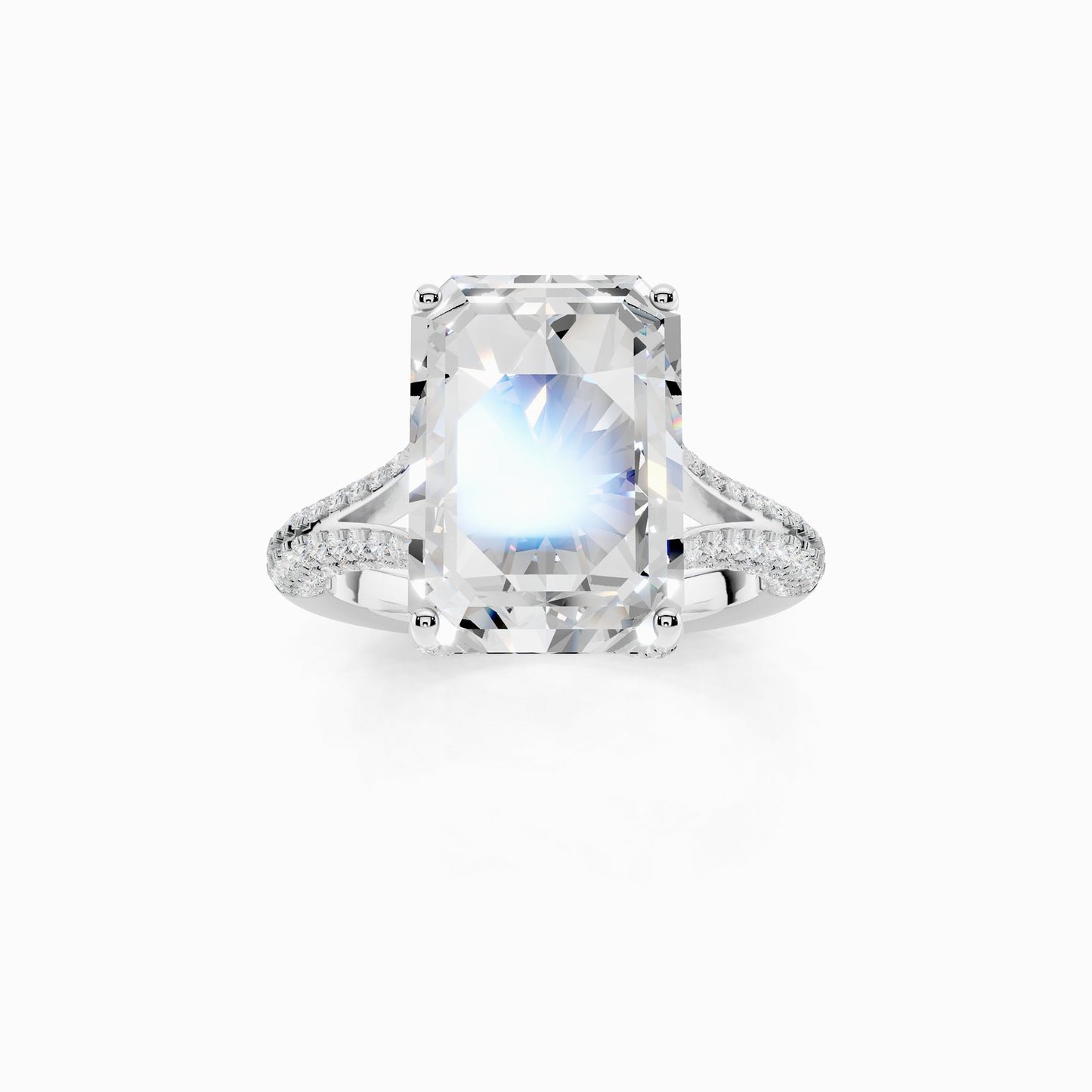 Silene Split Shank Emerald Cut Engagement Ring