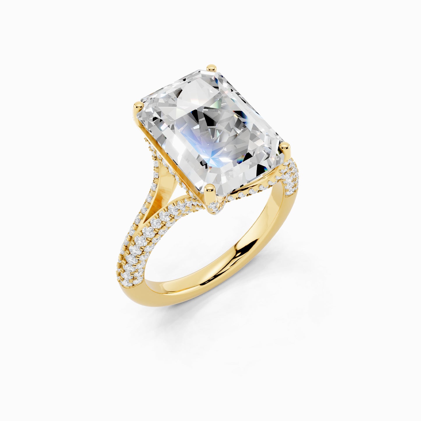 Silene Split Shank Emerald Cut Engagement Ring