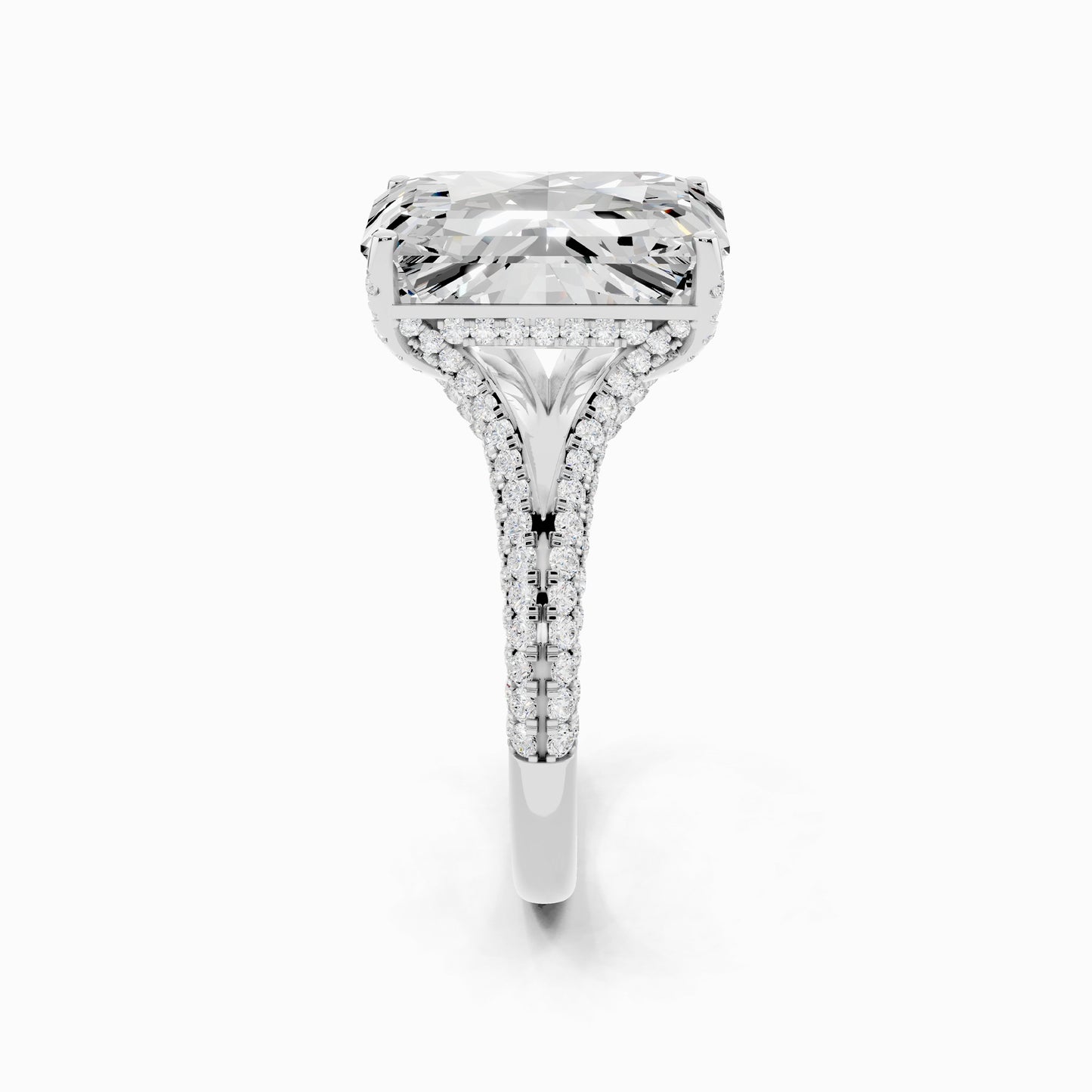 Silene Split Shank Emerald Cut Engagement Ring