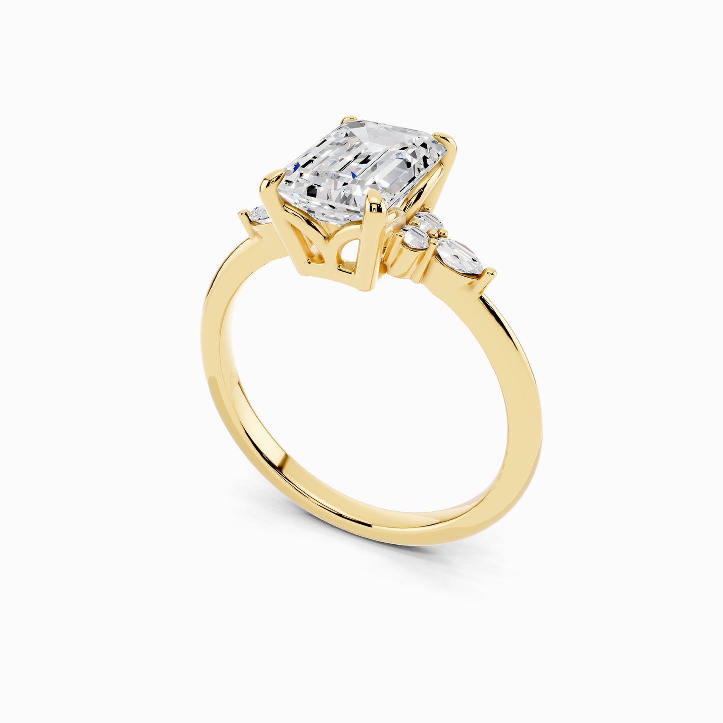 Aster Trinity Emerald Cut Engagement Ring
