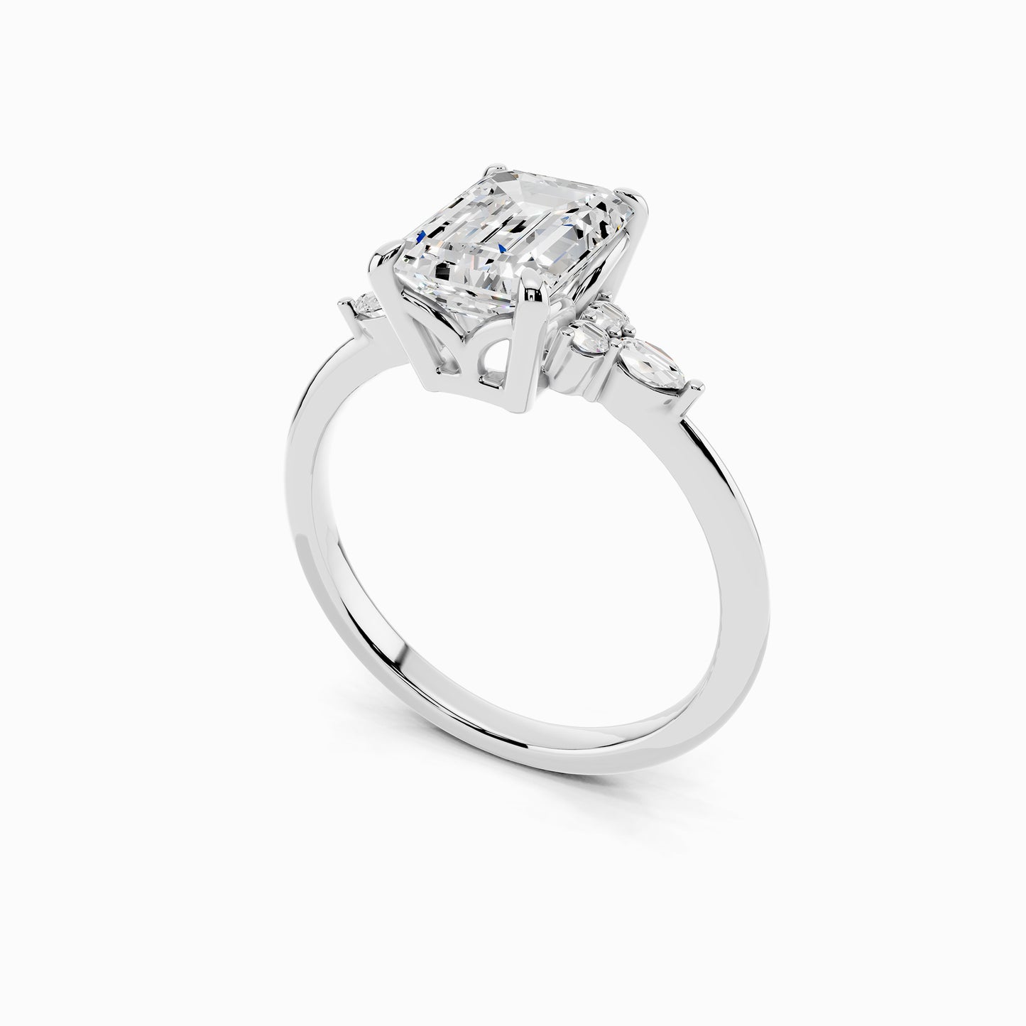 Aster Trinity Emerald Cut Engagement Ring