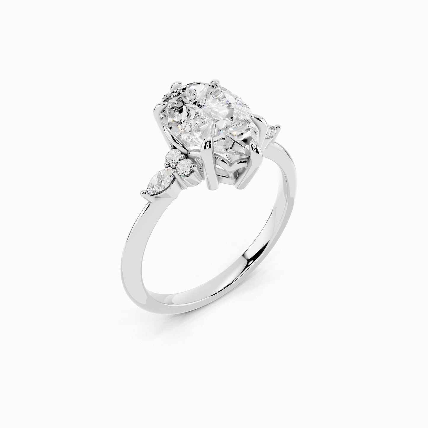 Camellia Trinity Pear Cut Engagement Ring