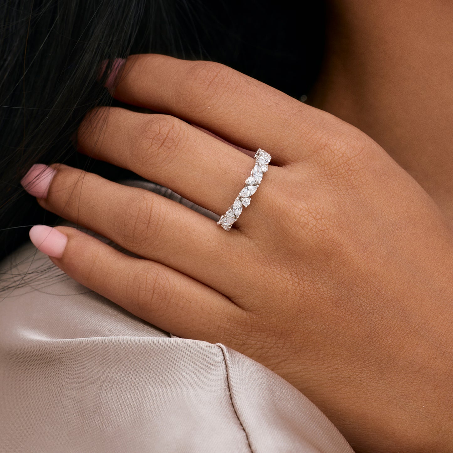 Ivy Pear & Round Cluster Wedding Ring