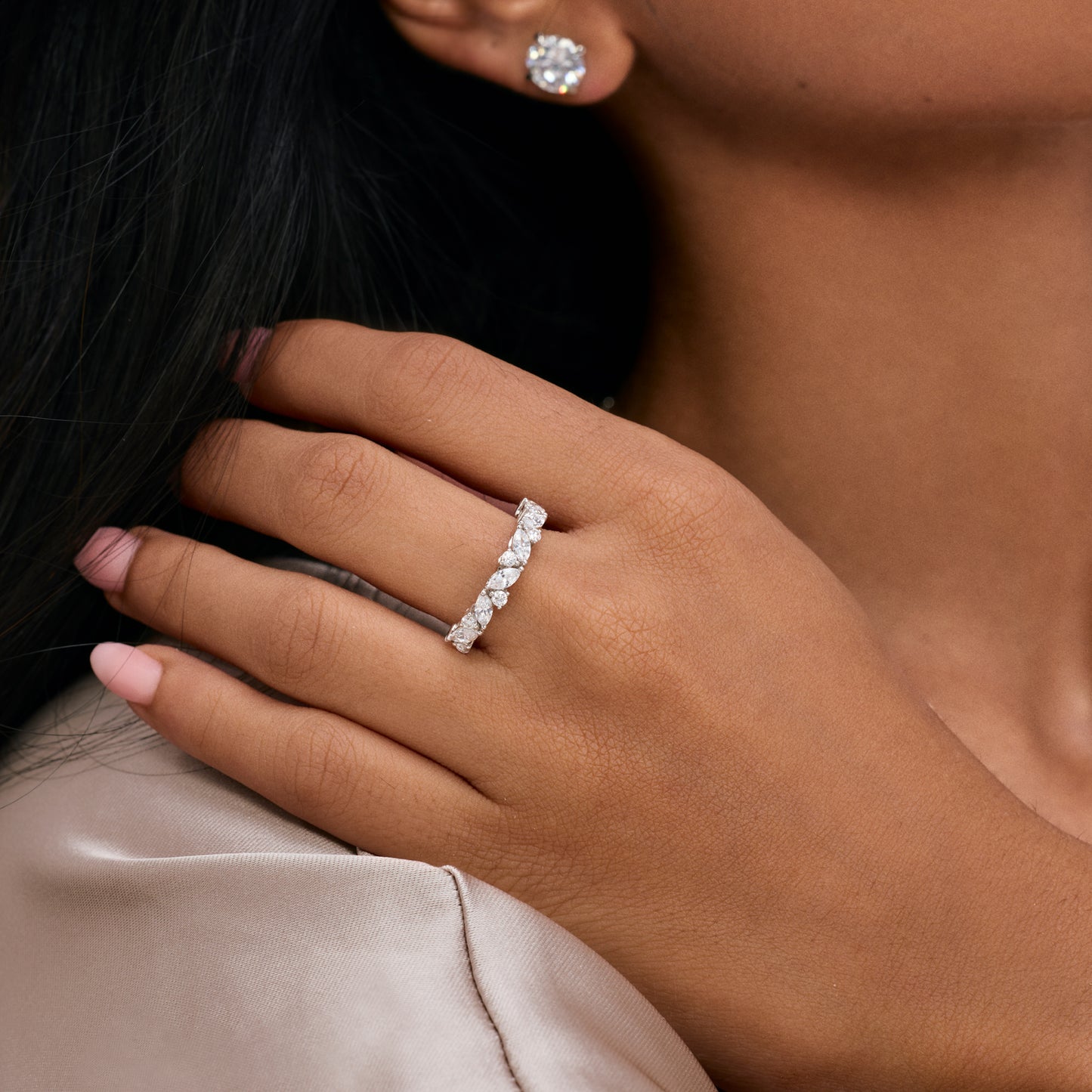 Ivy Pear & Round Cluster Wedding Ring